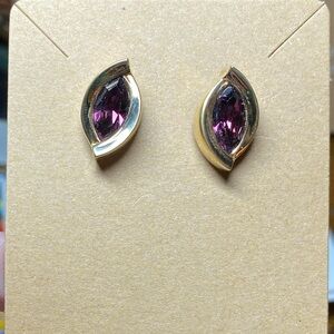 Vintage Swarovski purple gold plated stud pierced earrings